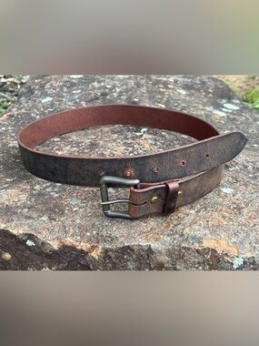 Handmade Buffalo Leather Belt, 9 oz Full Grain Leather Belt, Antique Brass, Med